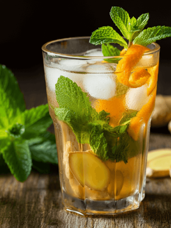 chá gelado de hortelã gengibre e laranja