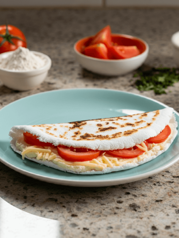 crepioca de café da manhã com tomate e queijo