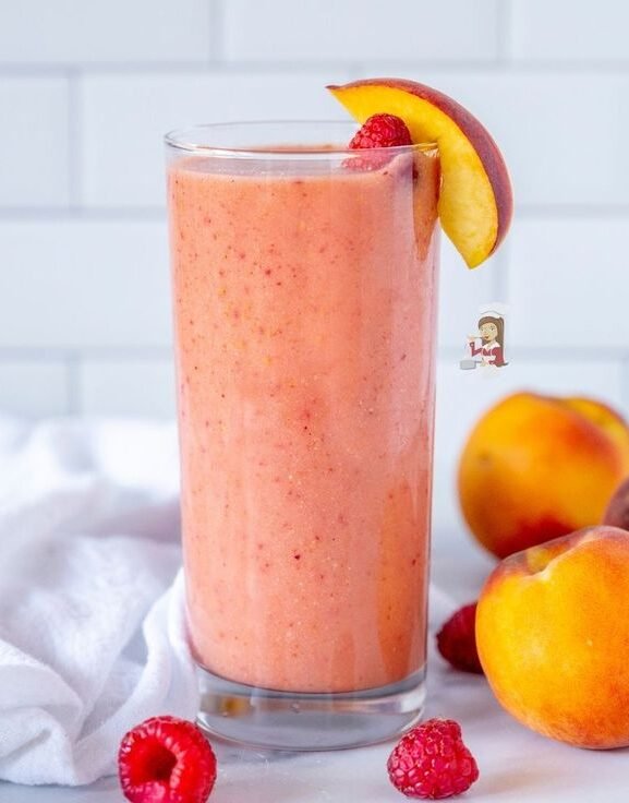 smoothie de pessego e framboesa
