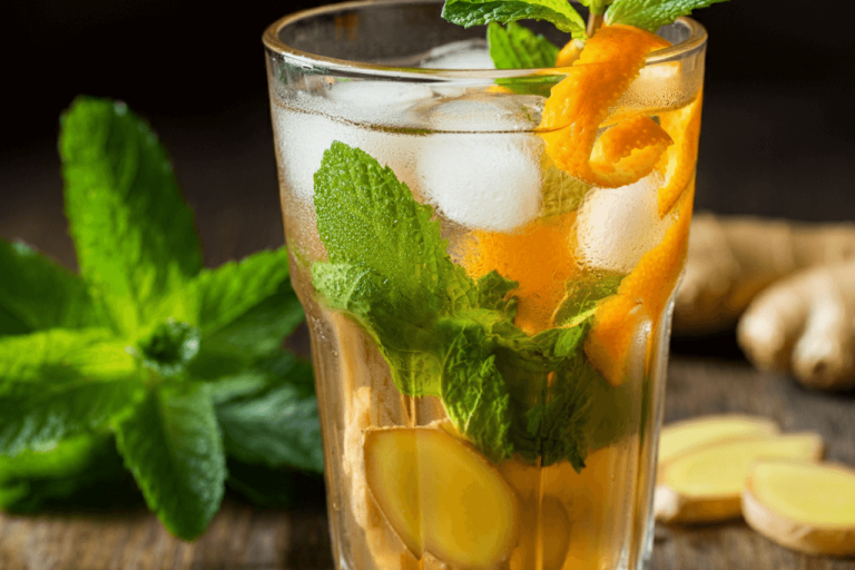 chá gelado de hortelã gengibre e laranja